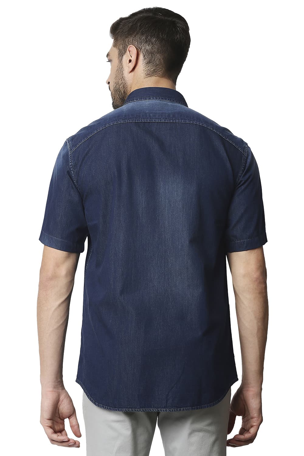 BASICS SLIM FIT INDIGO HALFSLEEVES SHIRT