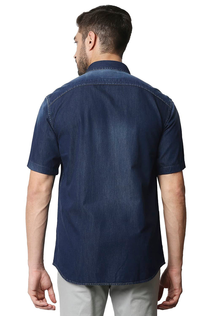 BASICS SLIM FIT INDIGO HALFSLEEVES SHIRT