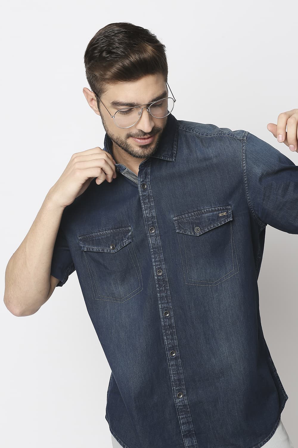 Slim Fit Indigo Halfsleeves Shirt