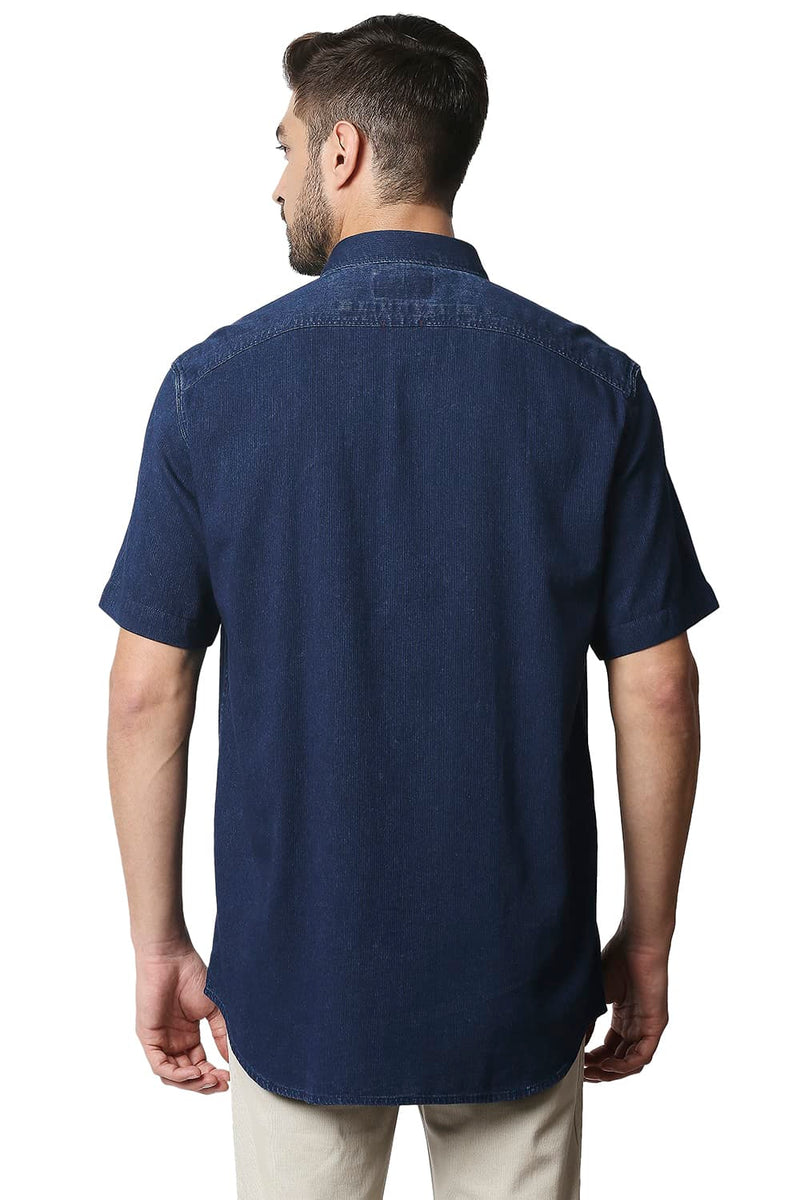 BASICS SLIM FIT INDIGO DOBBY HALFSLEEVES SHIRT