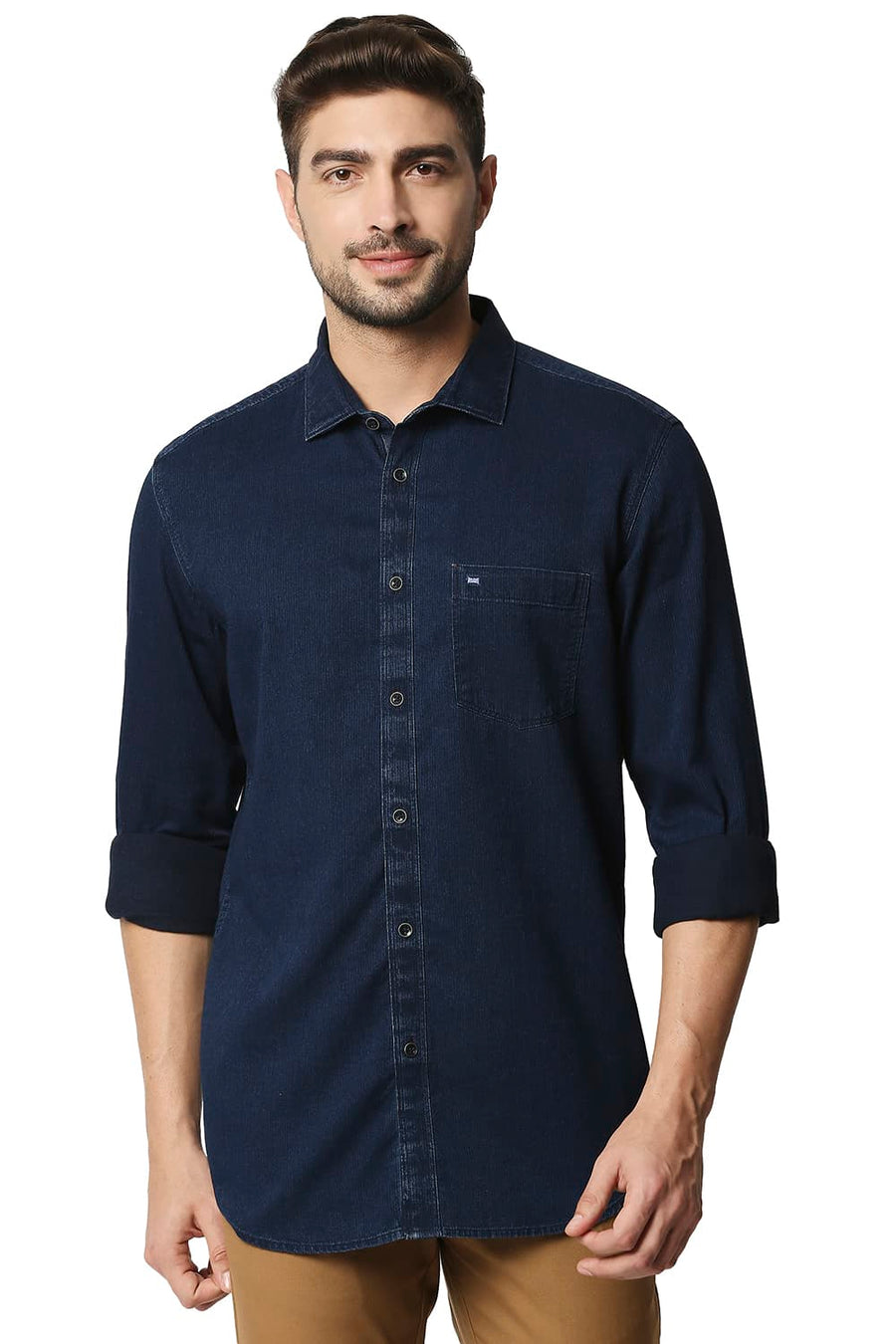 BASICS SLIM FIT PEACOAT BLUE INDIGO DOBBY SHIRT