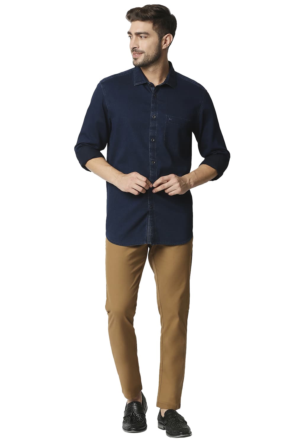 BASICS SLIM FIT INDIGO DOBBY SHIRT