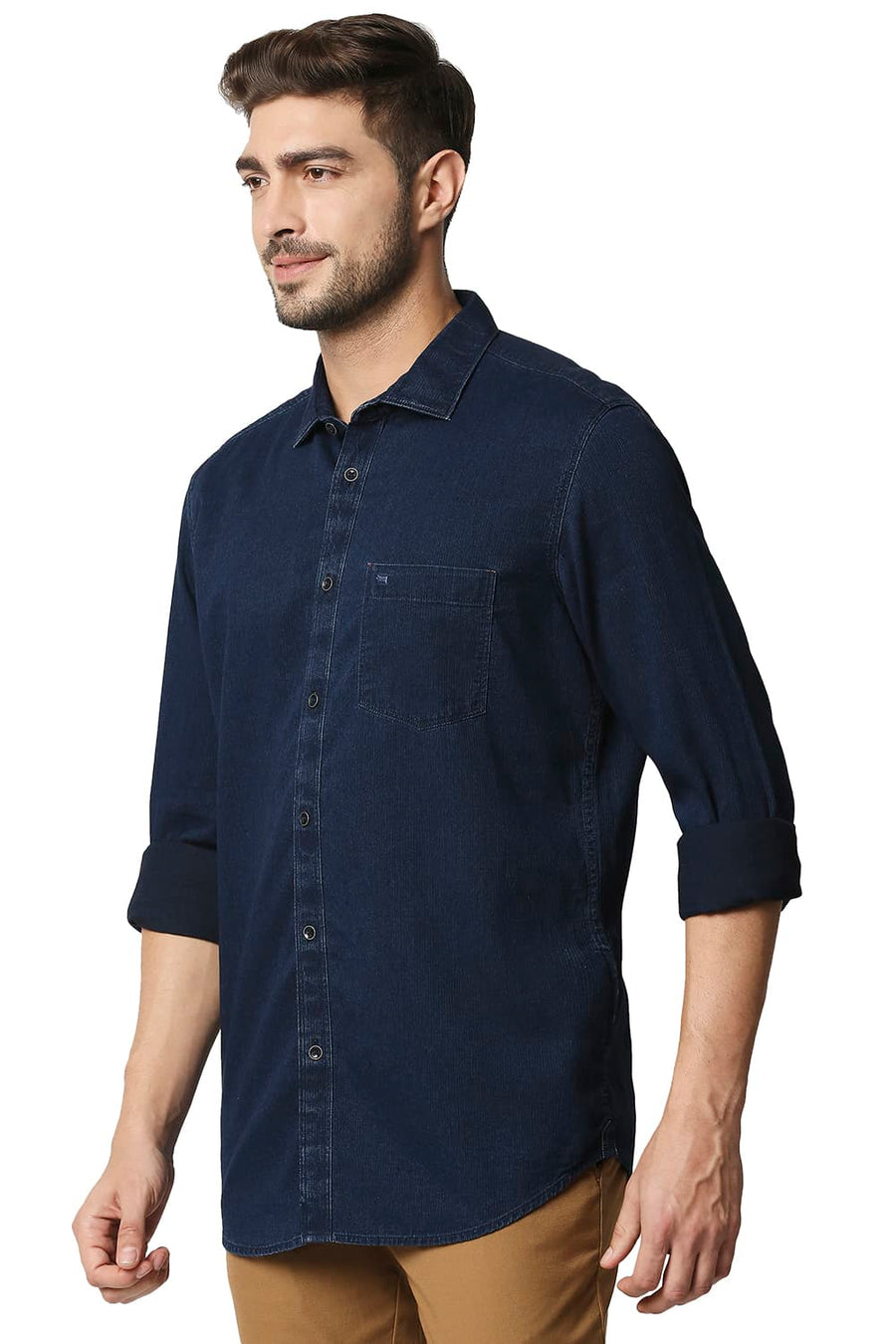 BASICS SLIM FIT PEACOAT BLUE INDIGO DOBBY SHIRT
