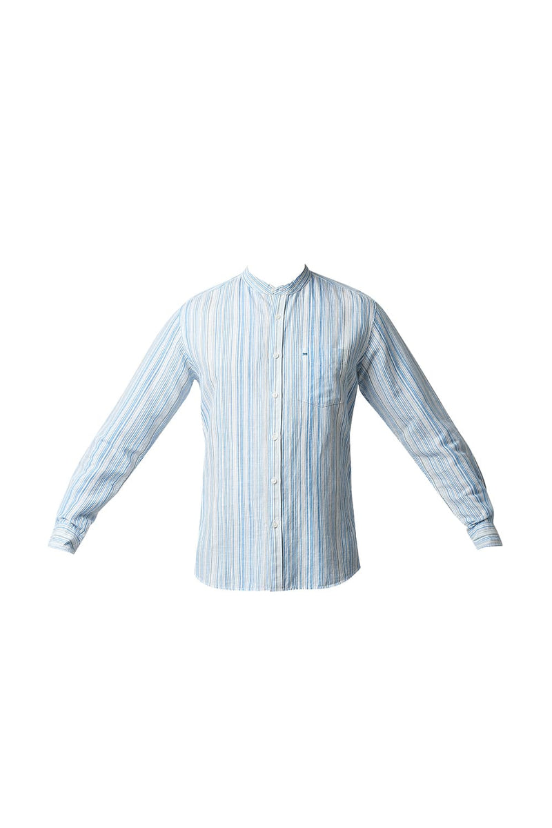 BASICS SLIM FIT COTTON LINEN STRIPE SHIRT