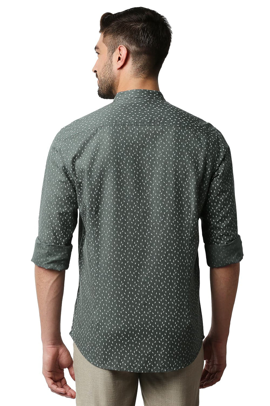 BASICS SLIM FIT JUNGLE GREY COTTON HEMP PRINTED SHIRT