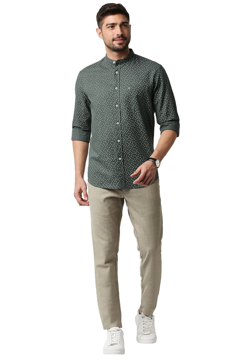 BASICS SLIM FIT COTTON HEMP PRINTED SHIRT