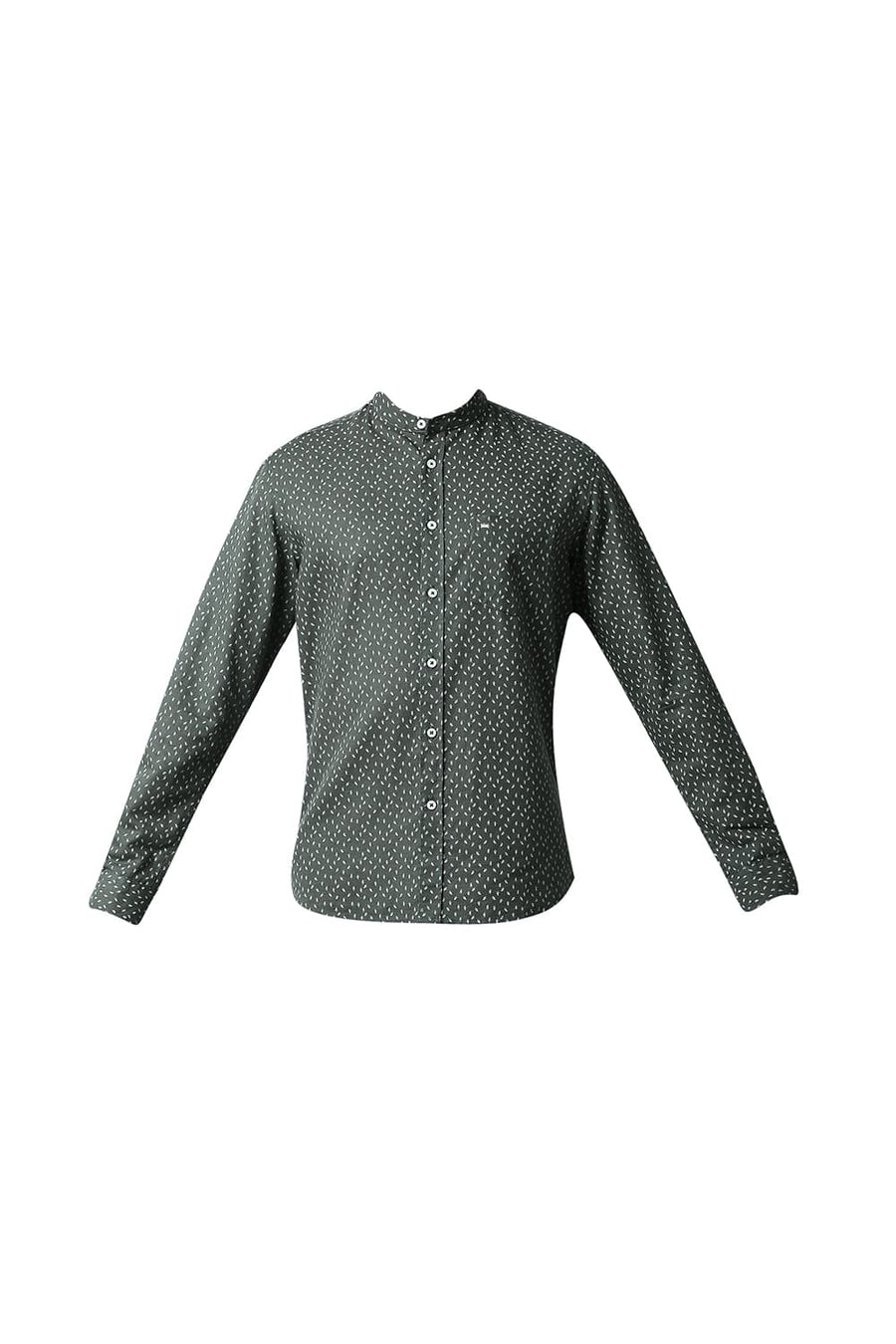 BASICS SLIM FIT JUNGLE GREY COTTON HEMP PRINTED SHIRT