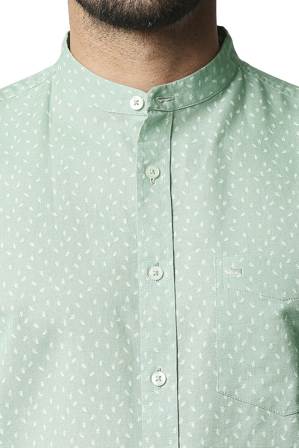 BASICS SLIM FIT COTTON HEMP PRINTED SHIRT