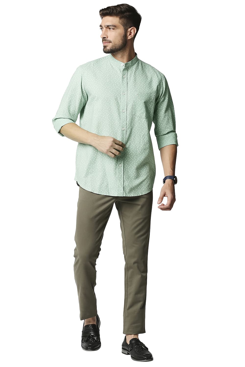 BASICS SLIM FIT COTTON HEMP PRINTED SHIRT