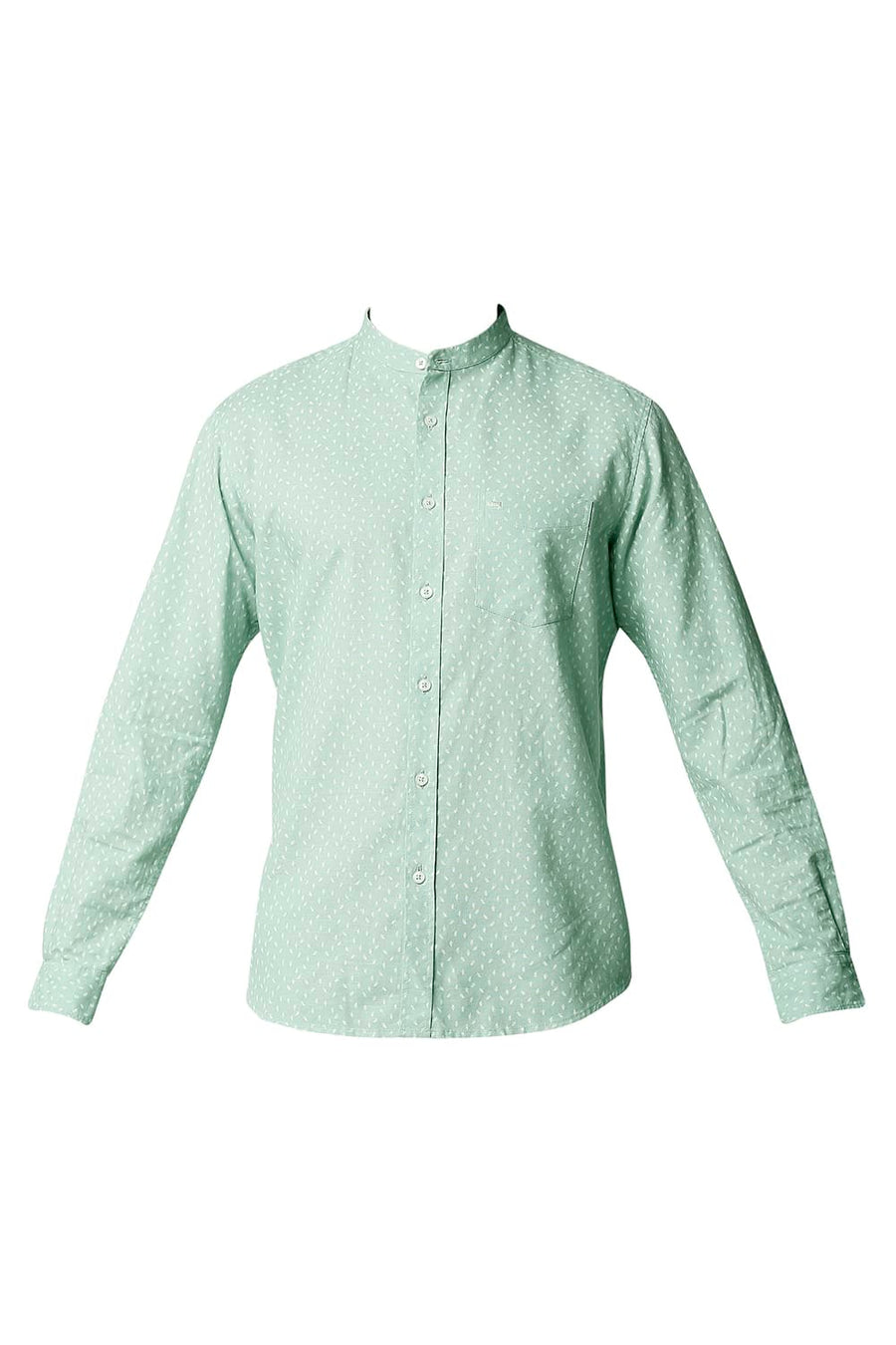 BASICS SLIM FIT LICHEN GREEN COTTON HEMP PRINTED SHIRT