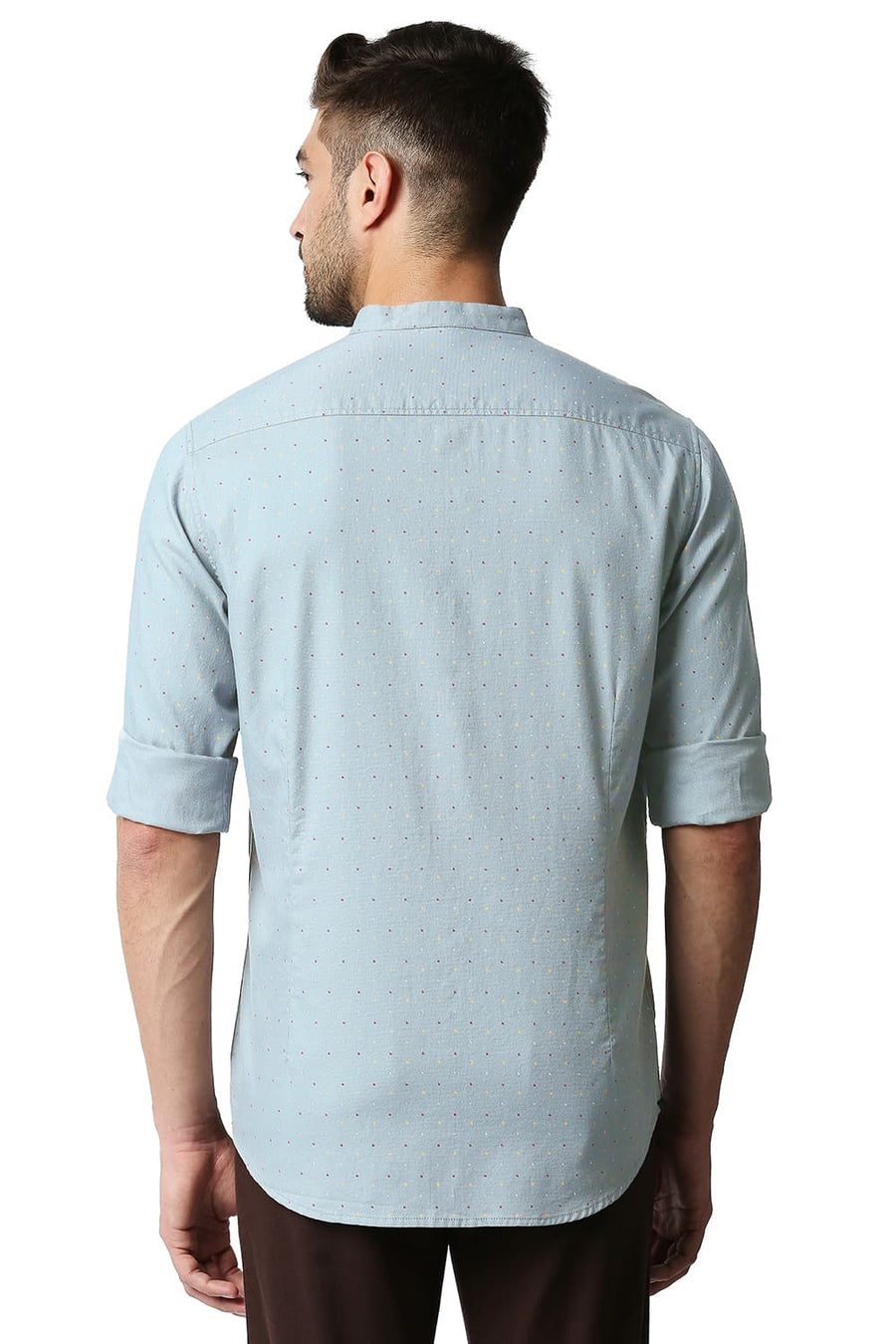 BASICS SLIM FIT QUARRY GREY DOBBY PRINTED SHIRT