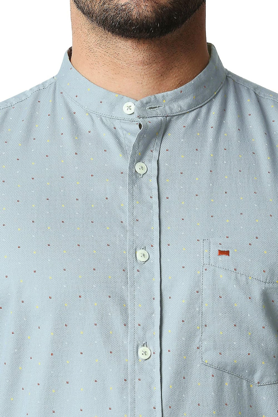 BASICS SLIM FIT QUARRY GREY DOBBY PRINTED SHIRT