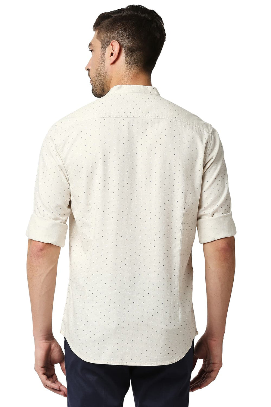 BASICS SLIM FIT CAP BEIGE DOBBY PRINTED SHIRT