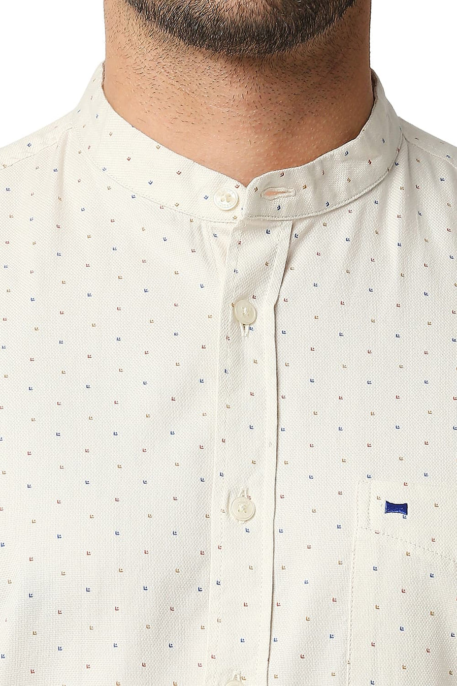 BASICS SLIM FIT CAP BEIGE DOBBY PRINTED SHIRT