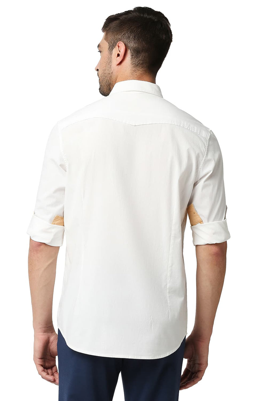 BASICS SLIM FIT LUCENT WHITE POPLIN LYCRA STRIPE SHIRT