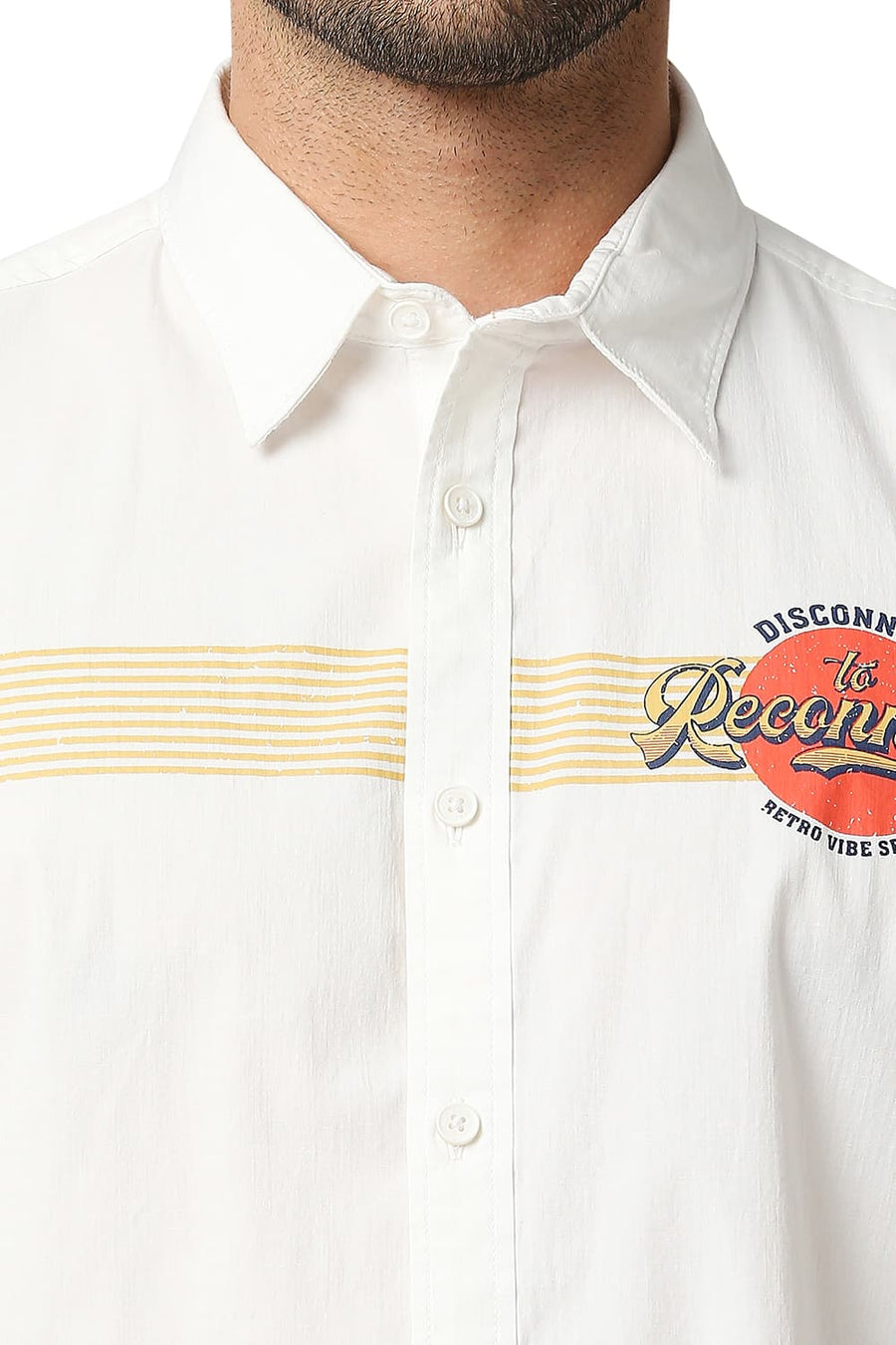 BASICS SLIM FIT LUCENT WHITE POPLIN LYCRA STRIPE SHIRT