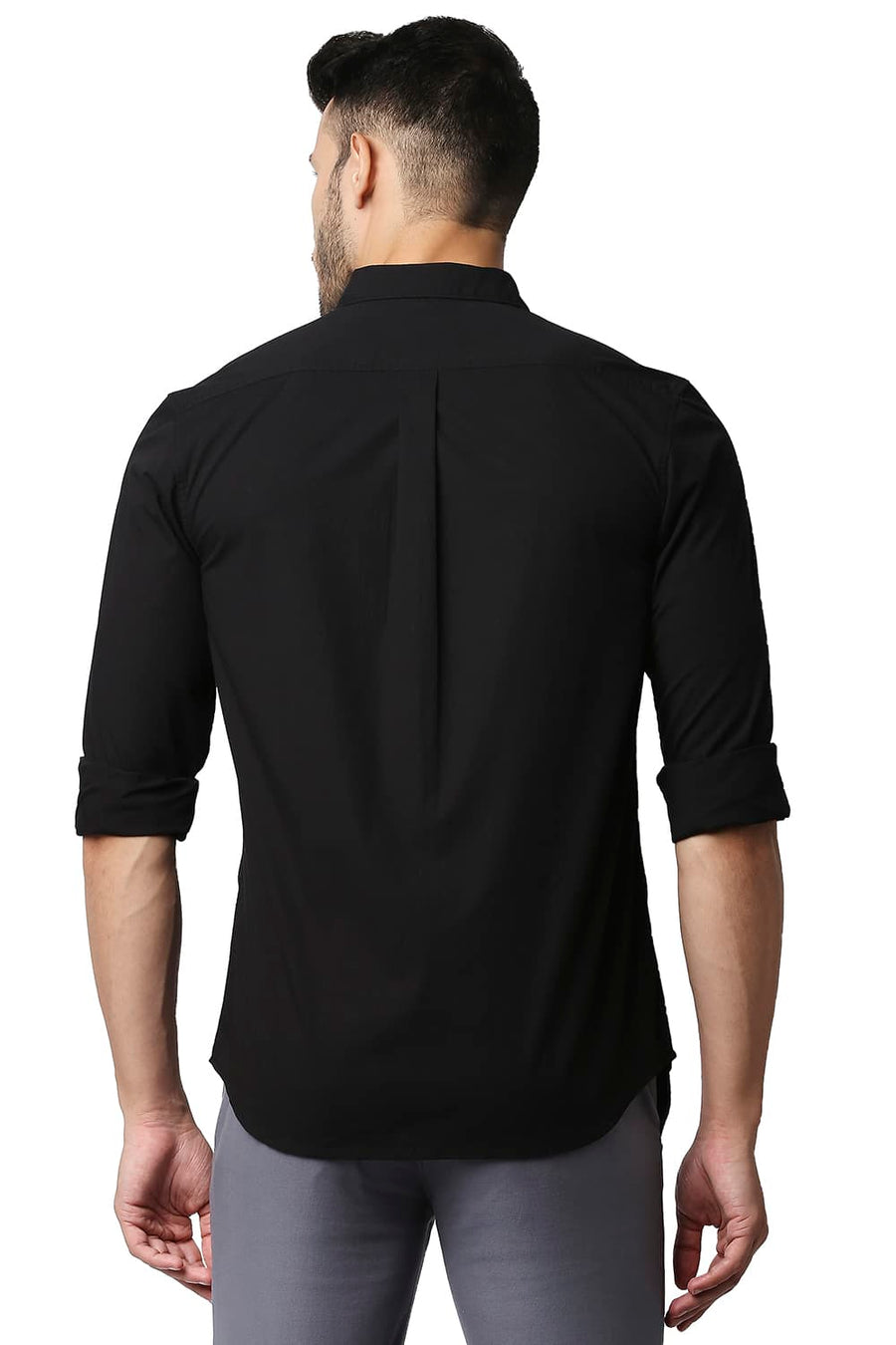BASICS SLIM FIT BLACK NIGHT POPLIN STRETCH STRIPE SHIRT