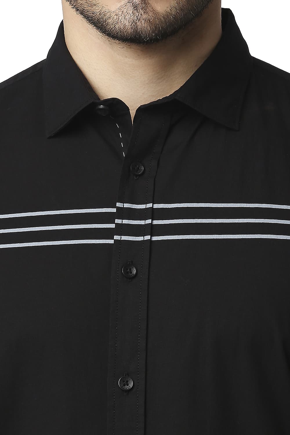 BASICS SLIM FIT POPLIN STRETCH STRIPE SHIRT