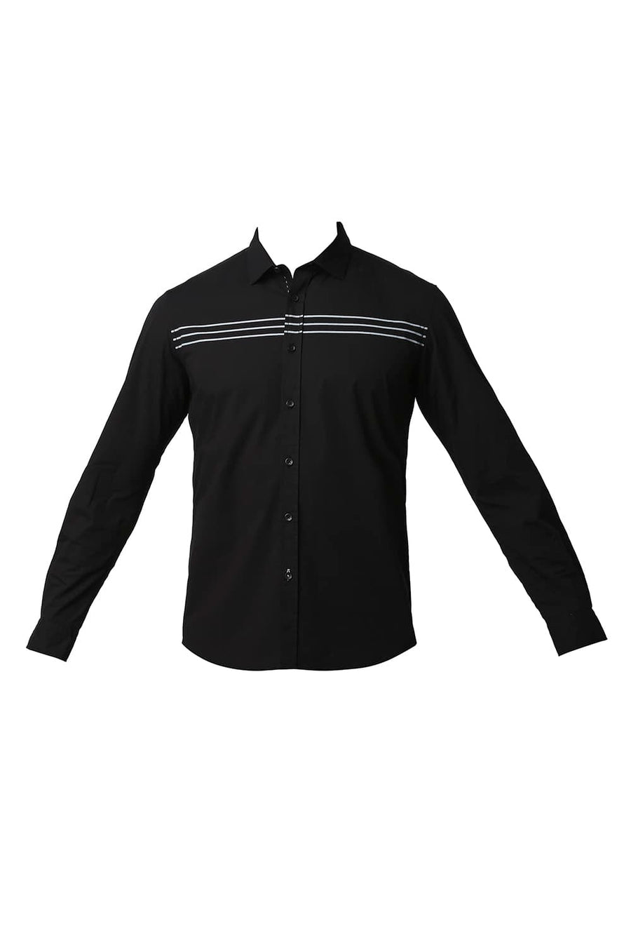 BASICS SLIM FIT BLACK NIGHT POPLIN STRETCH STRIPE SHIRT
