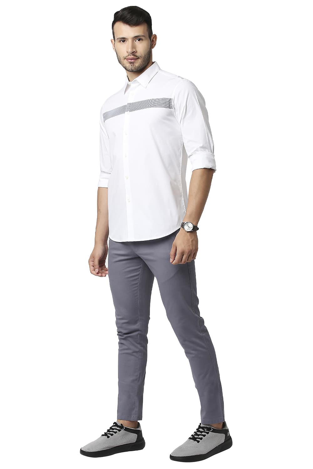 BASICS SLIM FIT POPLIN STRETCH STRIPE SHIRT