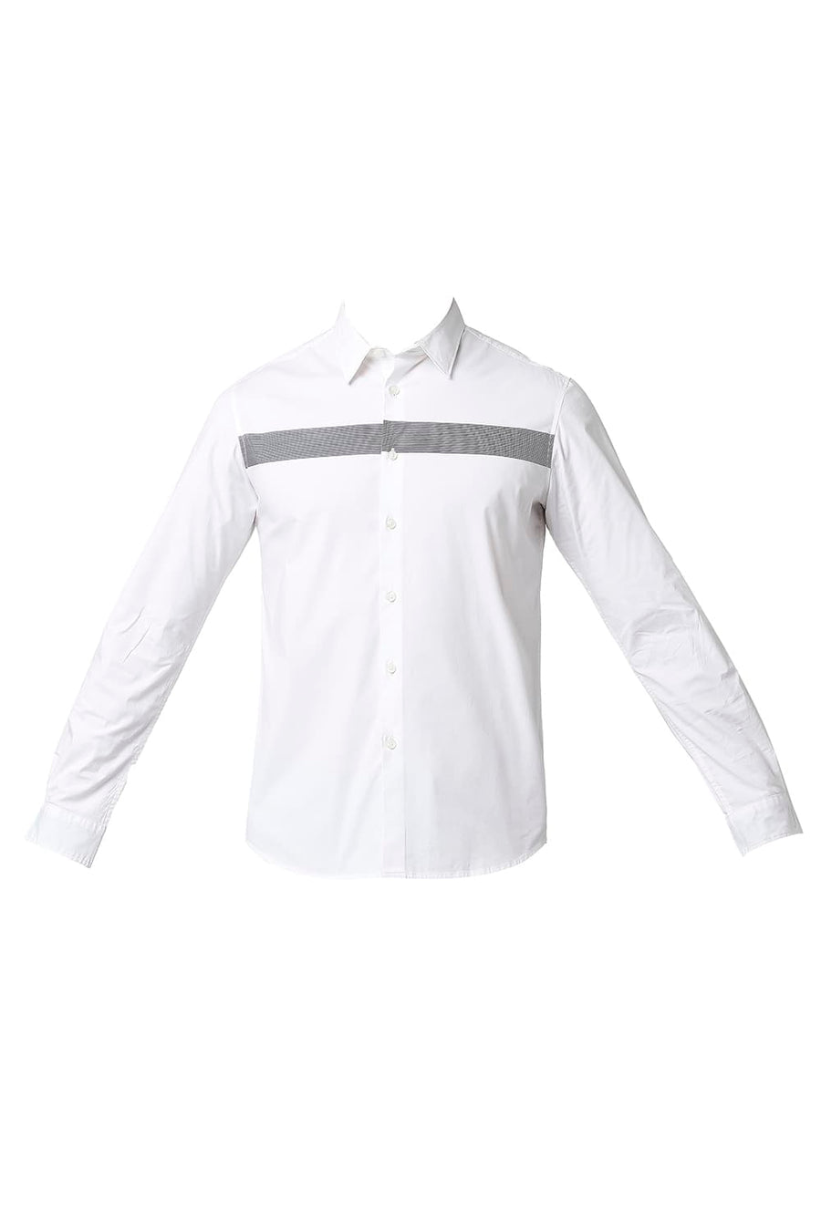 BASICS SLIM FIT BRIGHT WHITE POPLIN STRETCH STRIPE SHIRT