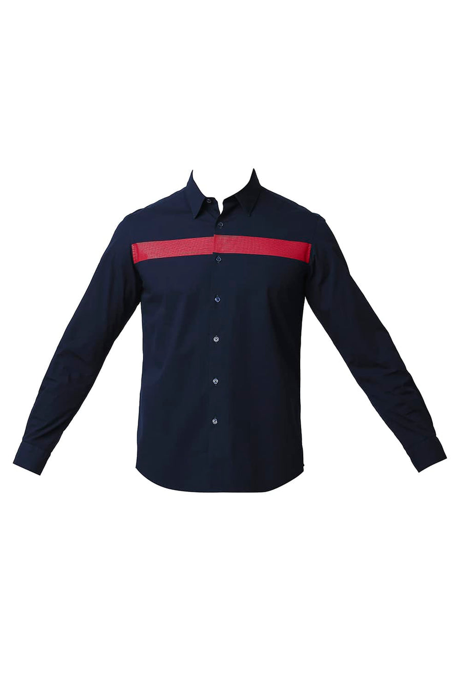 BASICS SLIM FIT NAVY NIGHTS POPLIN STRETCH STRIPE SHIRT
