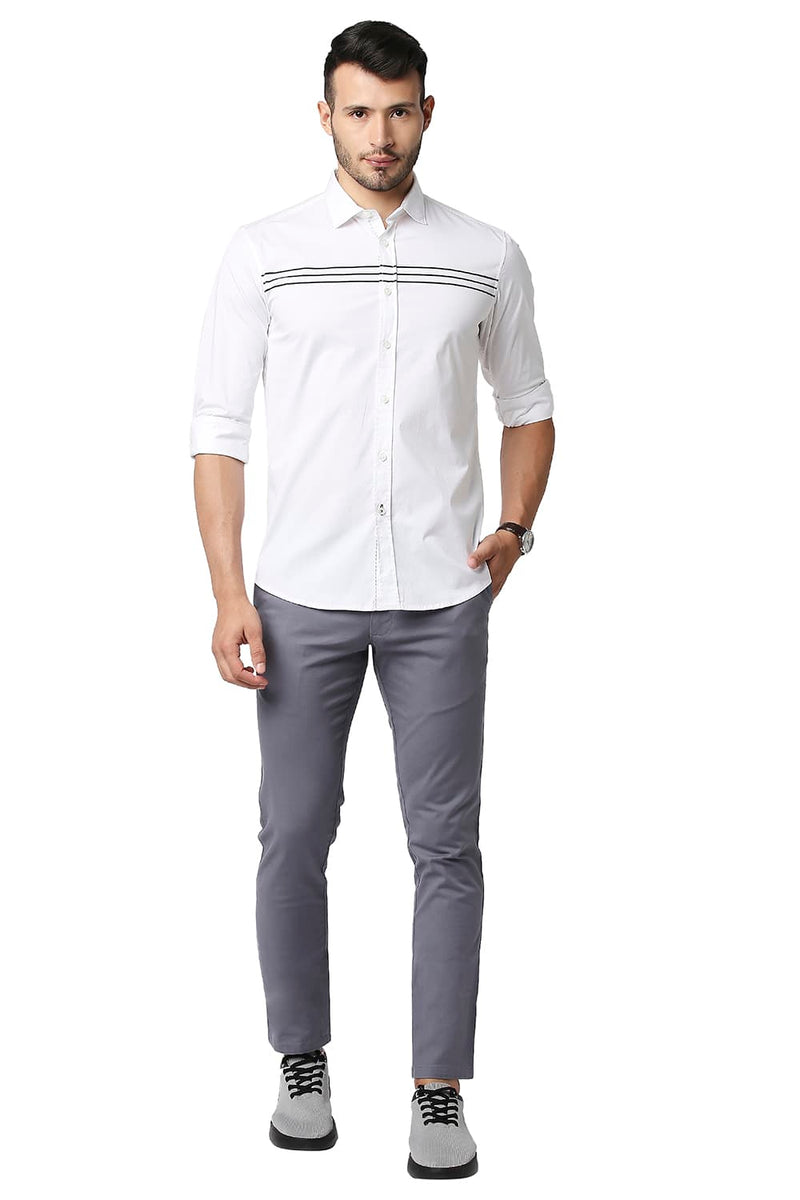 BASICS SLIM FIT POPLIN STRETCH STRIPE SHIRT