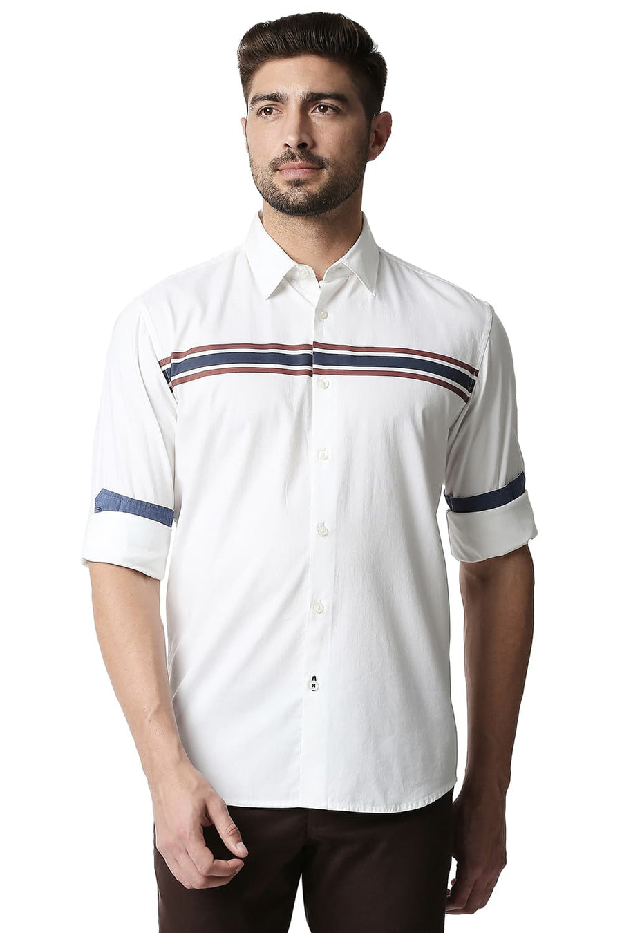 BASICS SLIM FIT CLOUD DANCER WHITE OXFORD STRIPE SHIRT