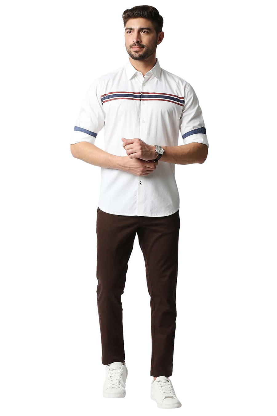 BASICS SLIM FIT CLOUD DANCER WHITE OXFORD STRIPE SHIRT