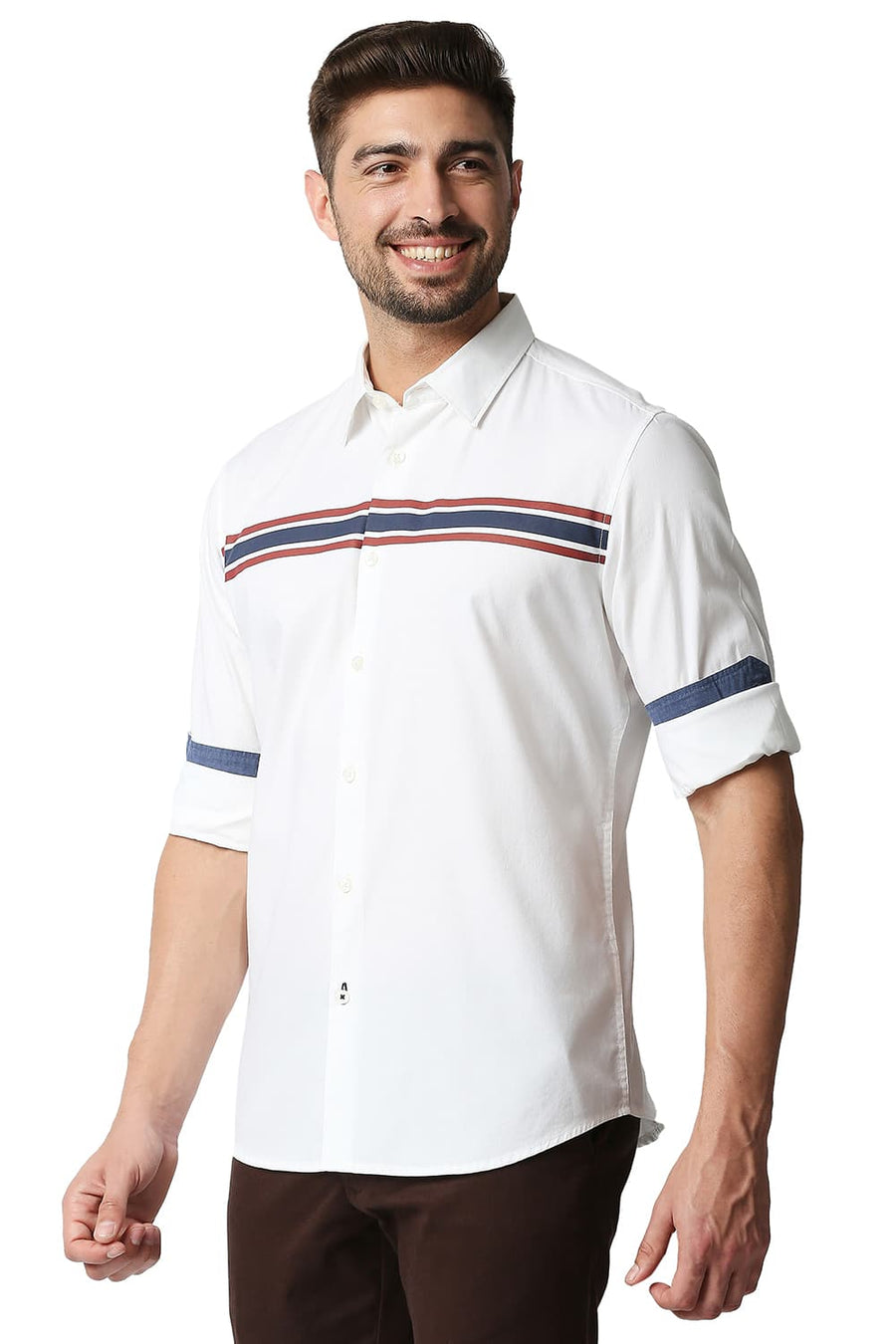 BASICS SLIM FIT CLOUD DANCER WHITE OXFORD STRIPE SHIRT