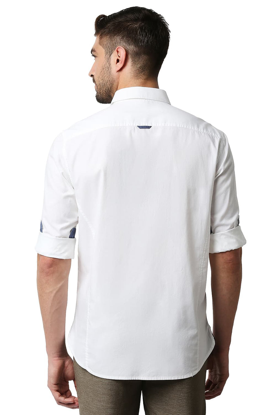 BASICS SLIM FIT BRIGHT WHITE OXFORD PRINTED SHIRT