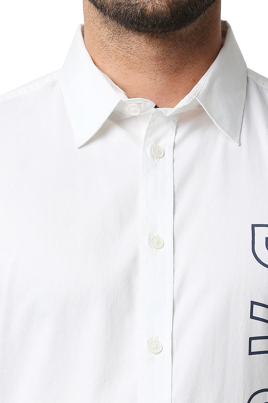 BASICS SLIM FIT BRIGHT WHITE OXFORD PRINTED SHIRT