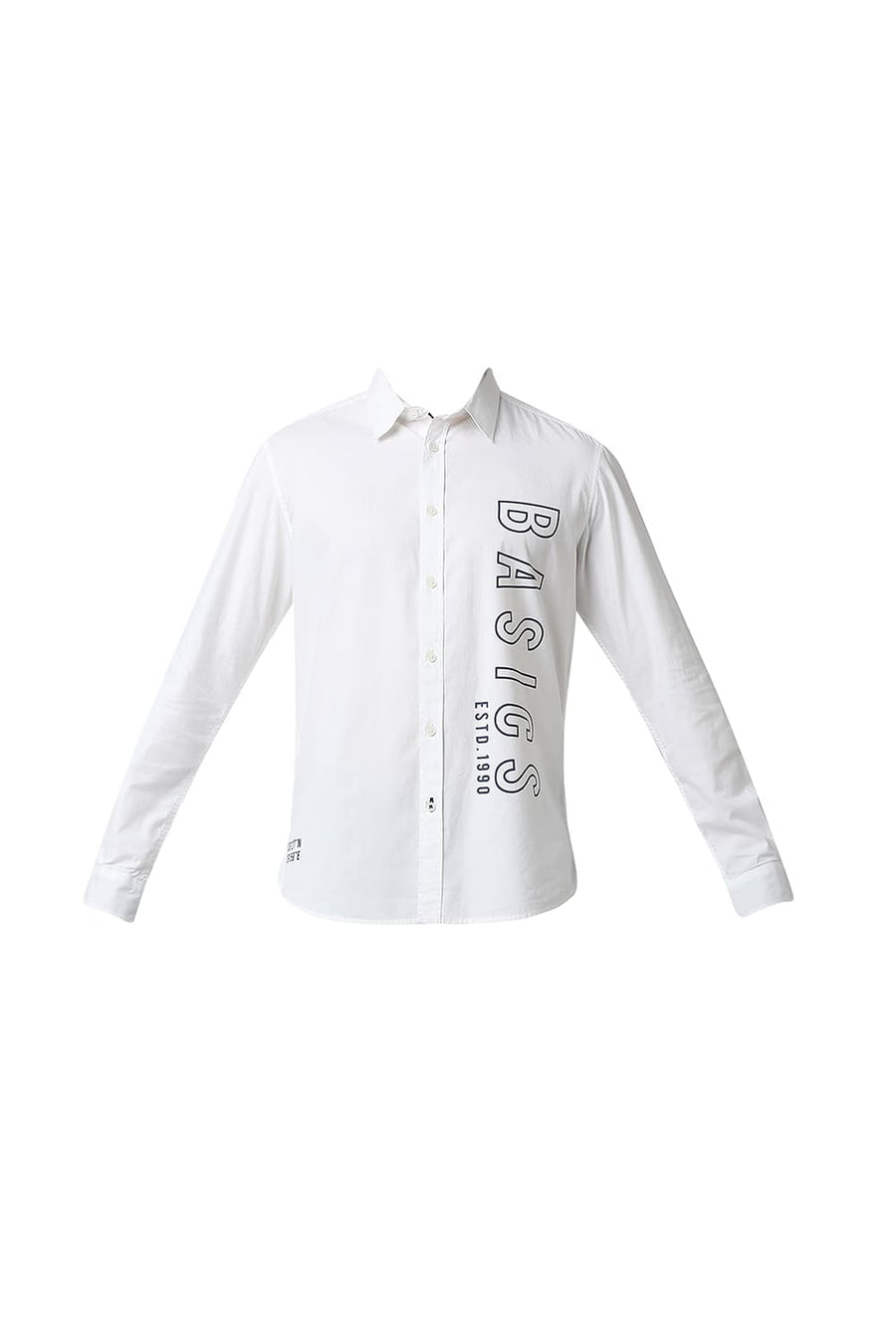 BASICS SLIM FIT BRIGHT WHITE OXFORD PRINTED SHIRT