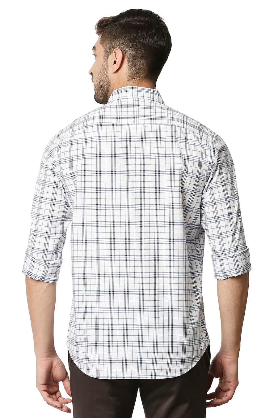 BASICS SLIM FIT MEDIEVAL BLUE CHECKS SHIRT