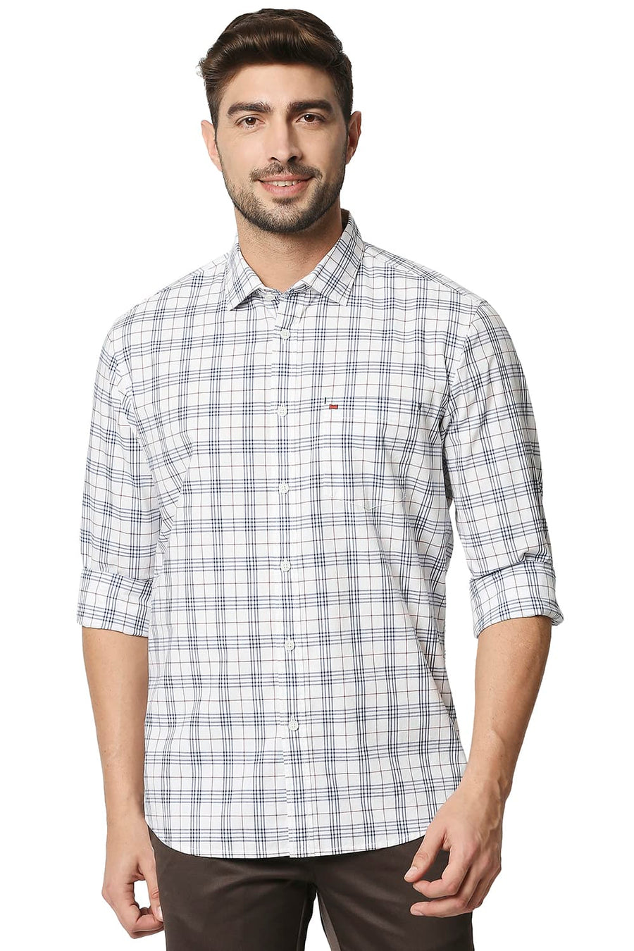 BASICS SLIM FIT MEDIEVAL BLUE CHECKS SHIRT