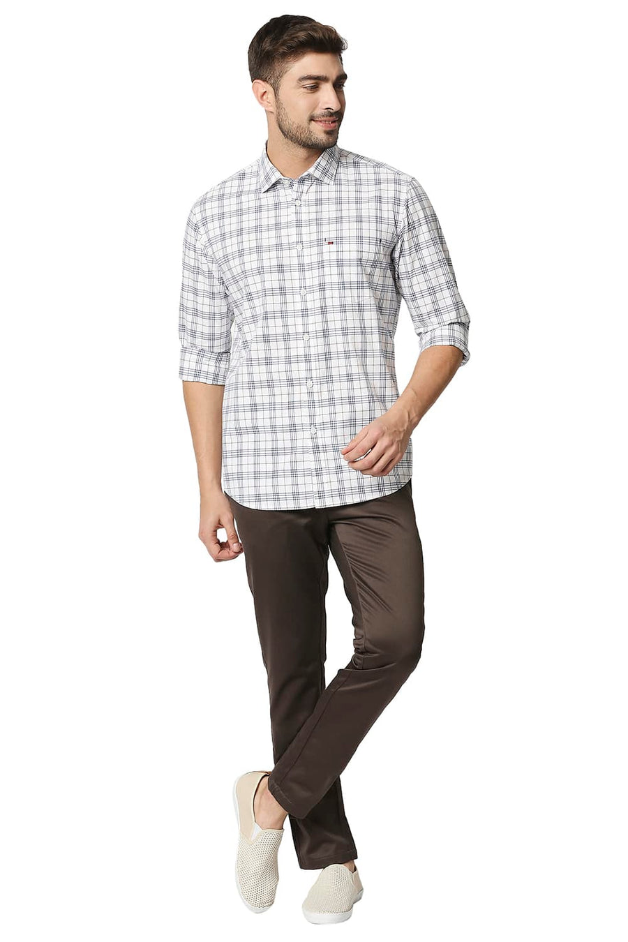 BASICS SLIM FIT MEDIEVAL BLUE CHECKS SHIRT