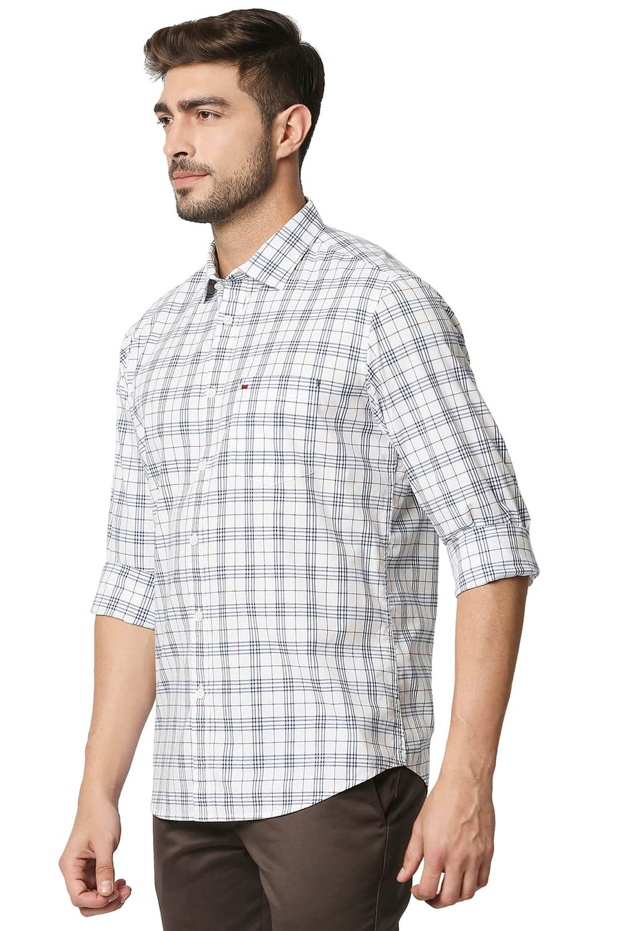 BASICS SLIM FIT MEDIEVAL BLUE CHECKS SHIRT