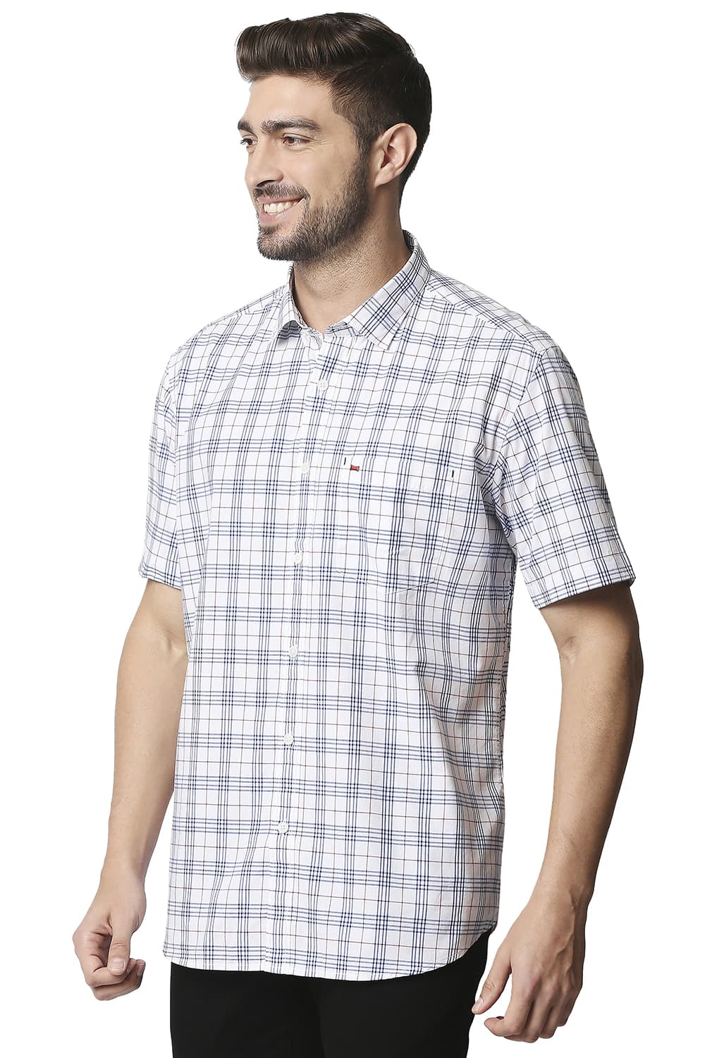 BASICS SLIM FIT CHECKS HALFSLEEVES SHIRT