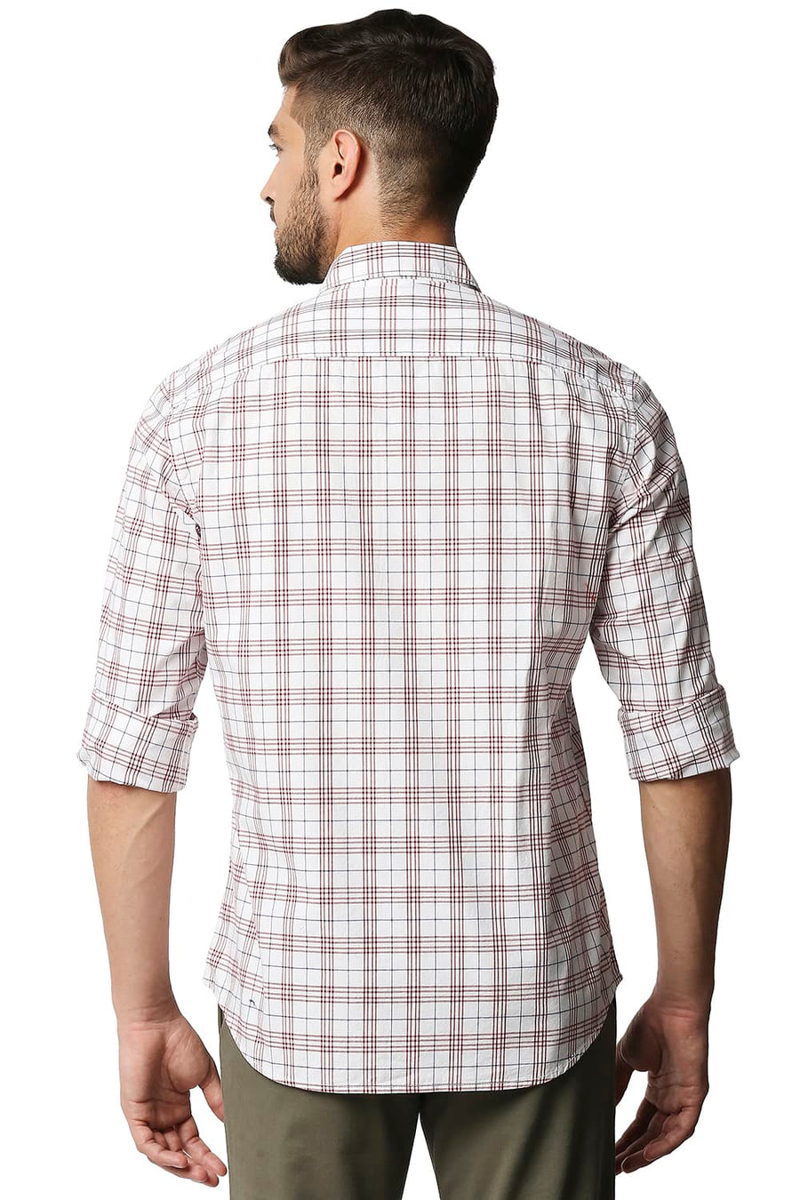 BASICS SLIM FIT GARNET RED CHECKS SHIRT