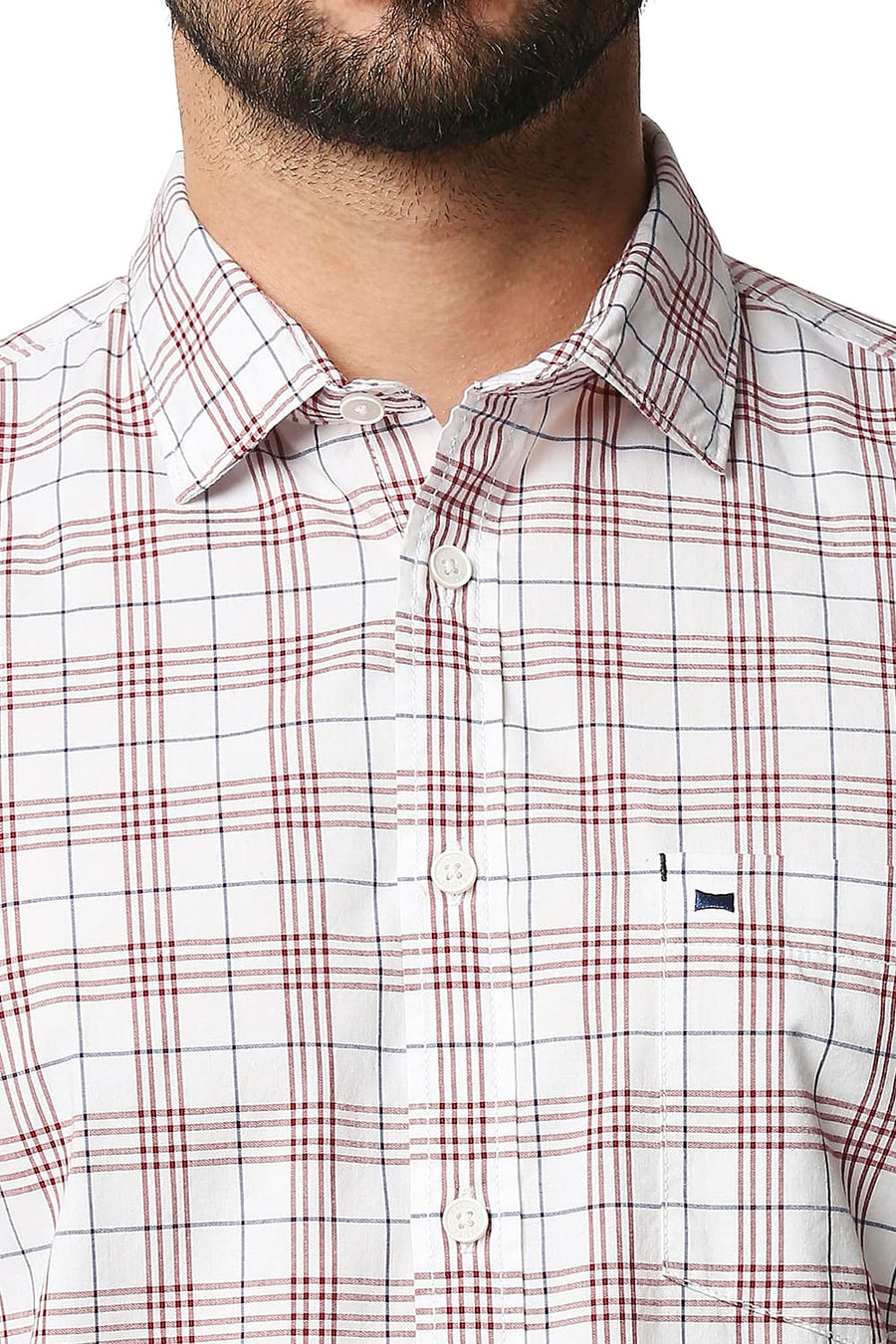 BASICS SLIM FIT GARNET RED CHECKS SHIRT
