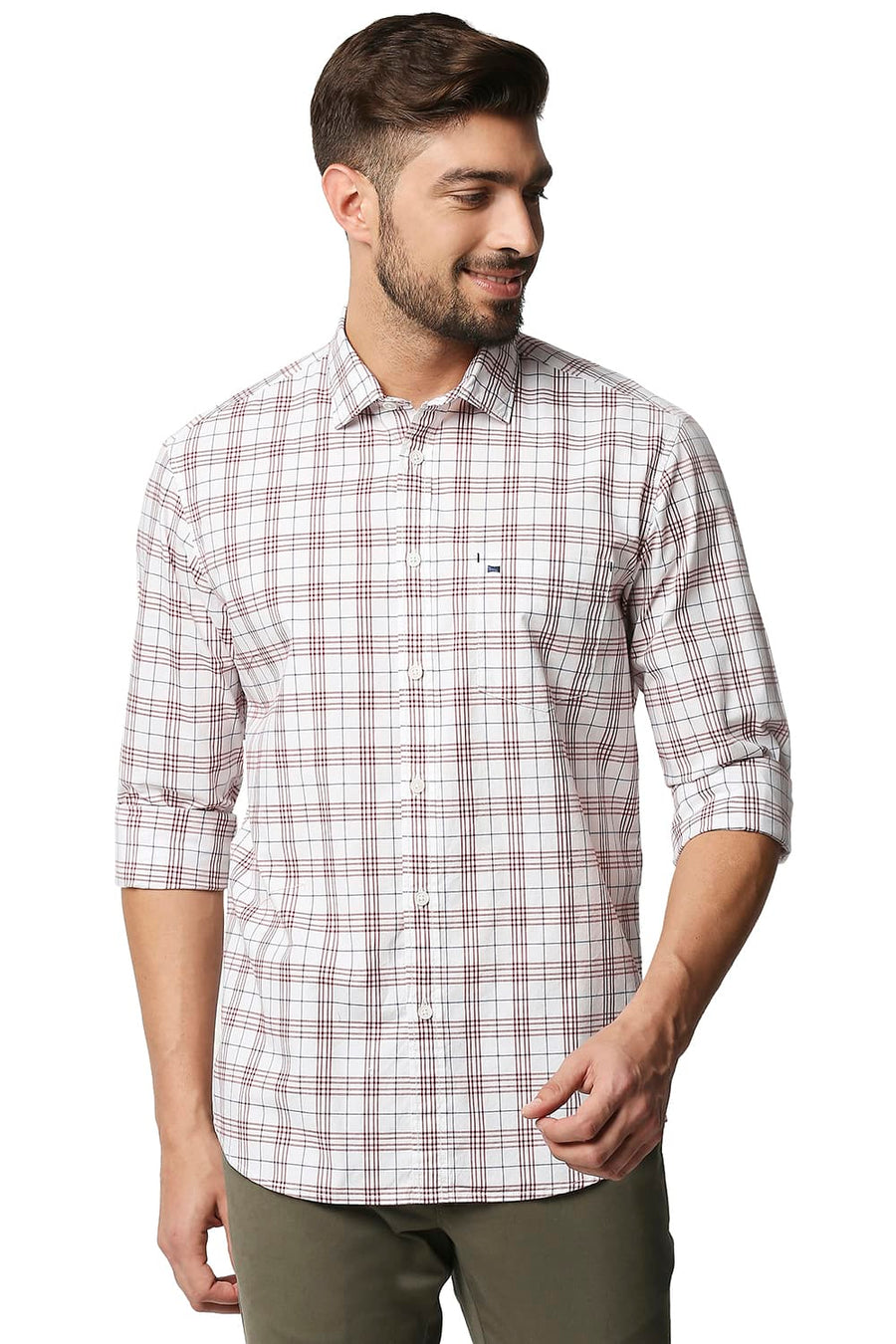 BASICS SLIM FIT GARNET RED CHECKS SHIRT