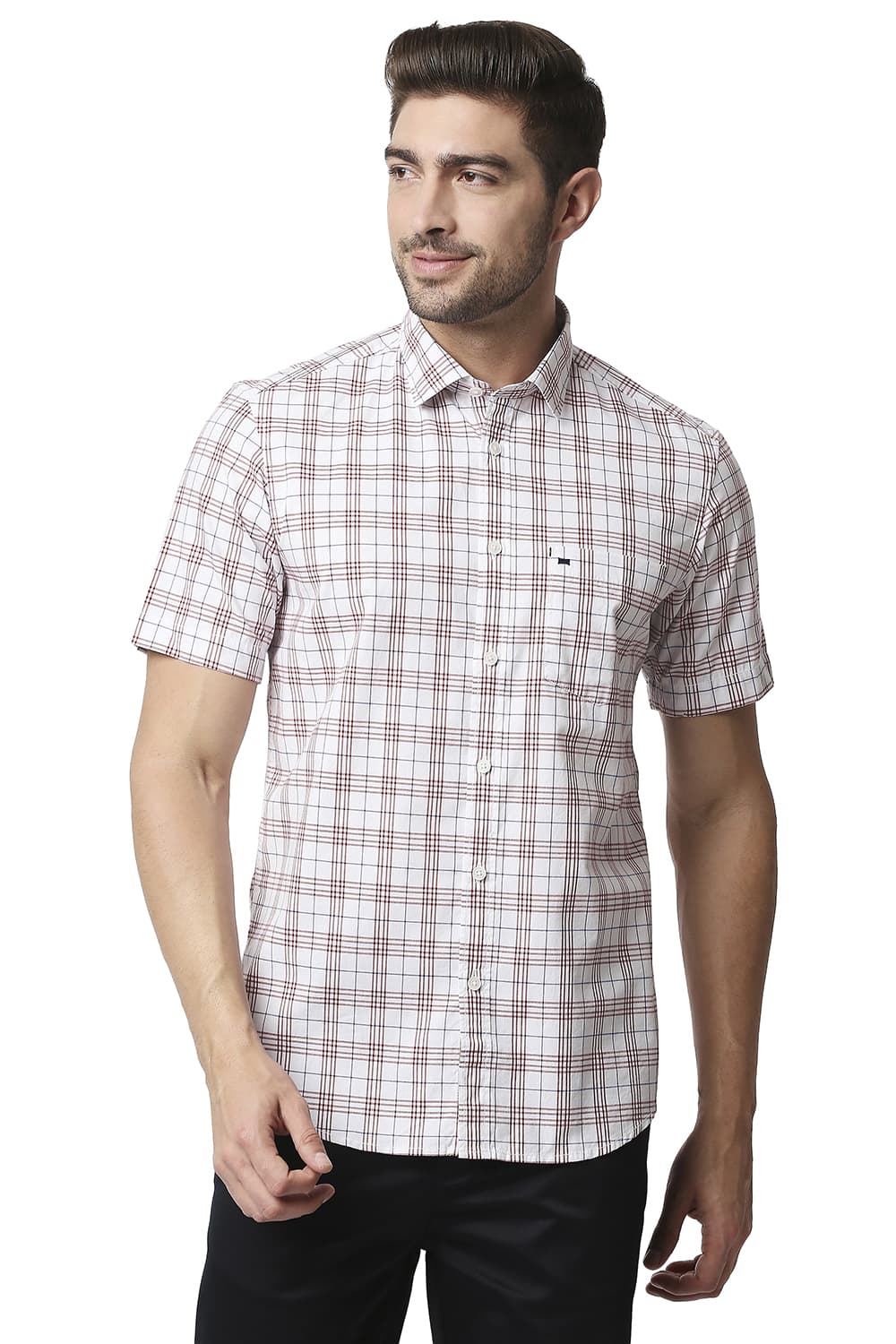 BASICS SLIM FIT CHECKS HALFSLEEVES SHIRT