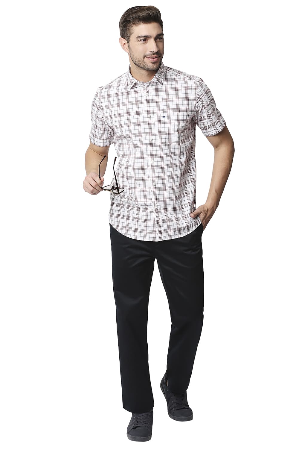 BASICS SLIM FIT CHECKS HALFSLEEVES SHIRT