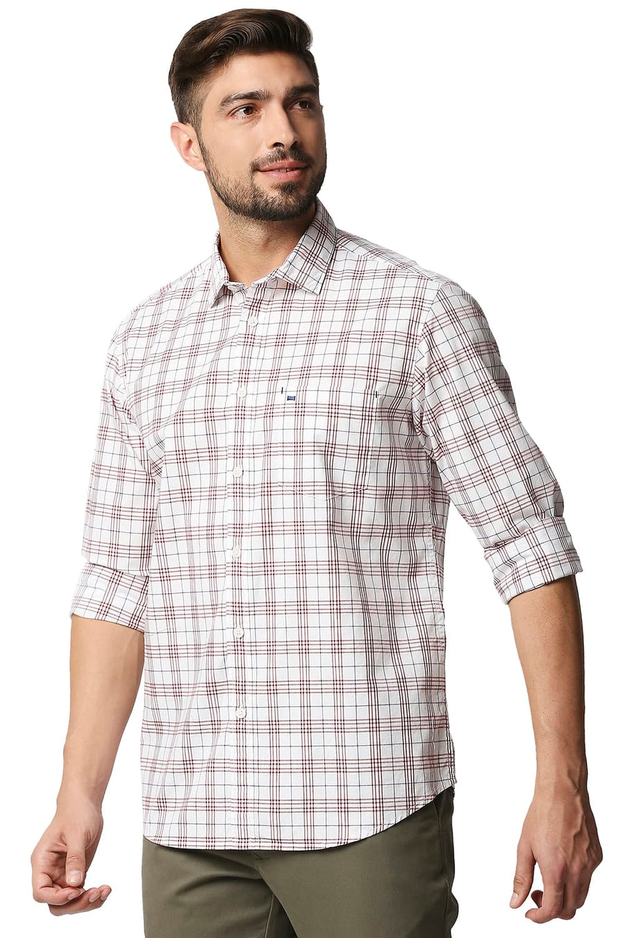 BASICS SLIM FIT GARNET RED CHECKS SHIRT