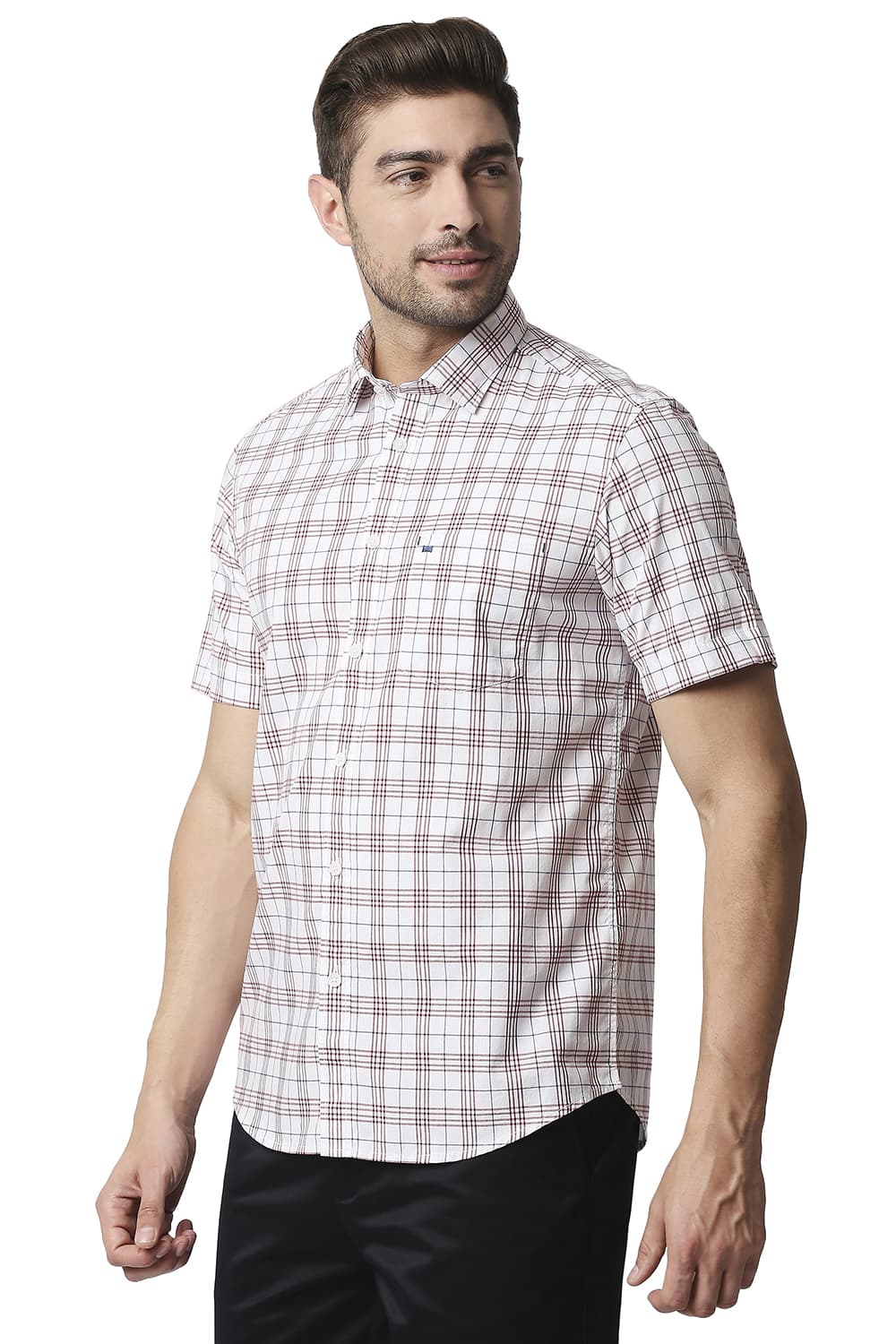 BASICS SLIM FIT CHECKS HALFSLEEVES SHIRT