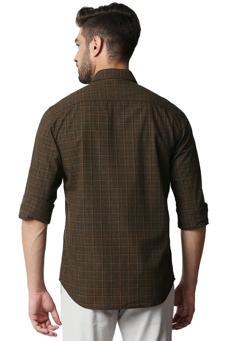 BASICS SLIM FIT LEAF OLIVE CHECKS SHIRT