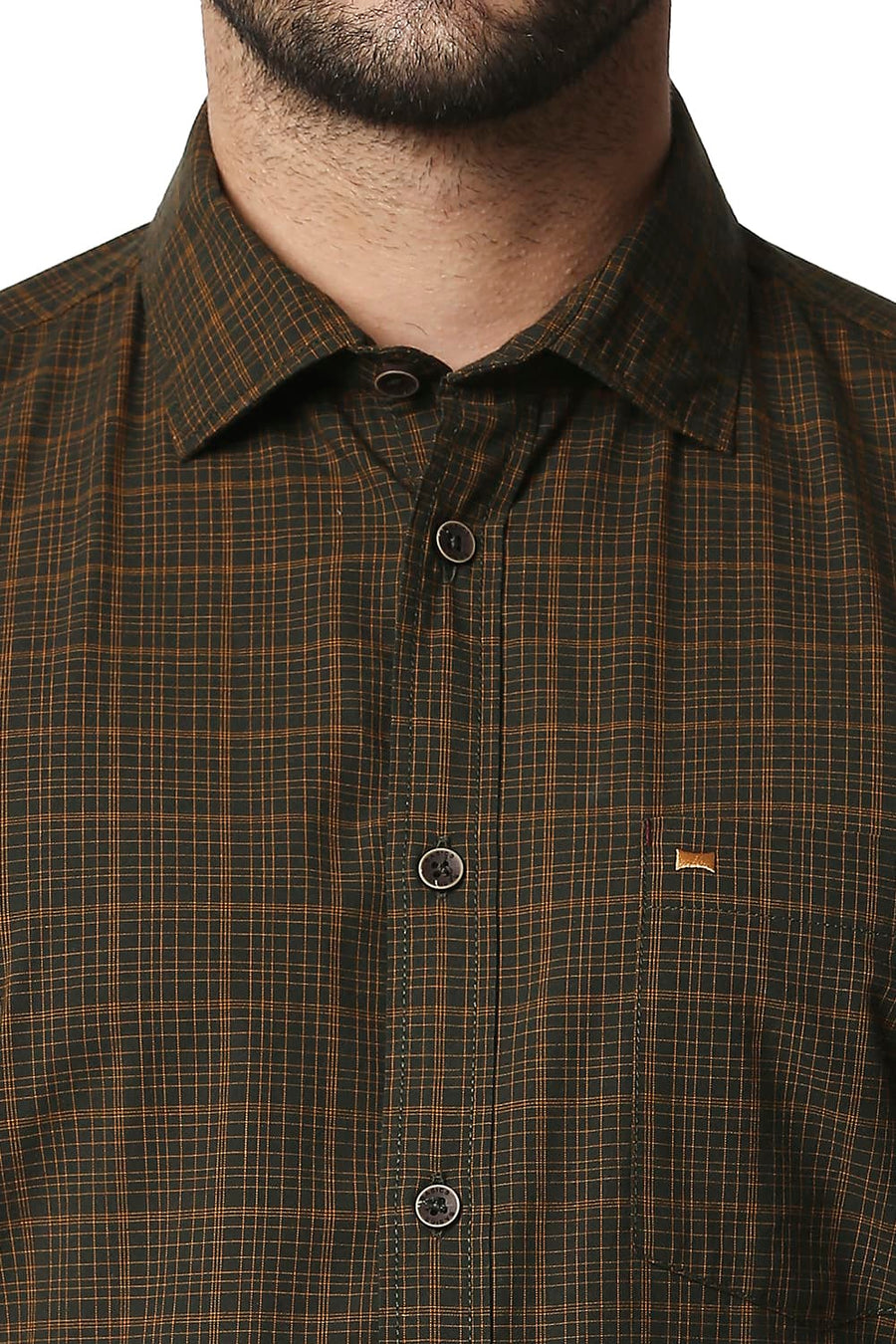 BASICS SLIM FIT LEAF OLIVE CHECKS SHIRT