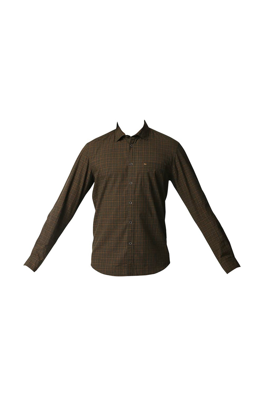 BASICS SLIM FIT LEAF OLIVE CHECKS SHIRT