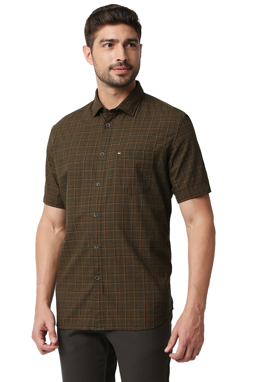 BASICS SLIM FIT CHECKS HALFSLEEVES SHIRT