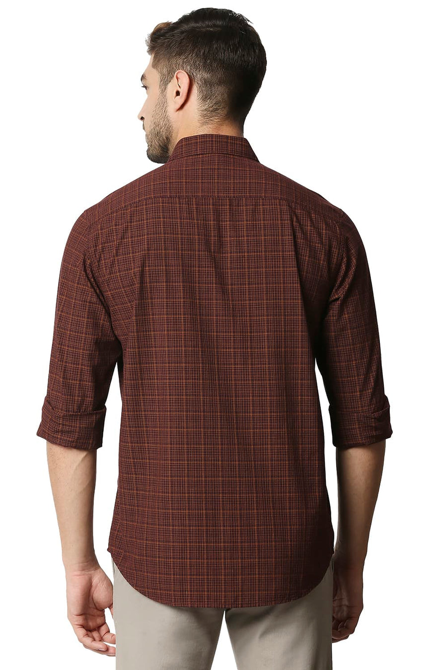 BASICS SLIM FIT FIG BROWN CHECKS SHIRT
